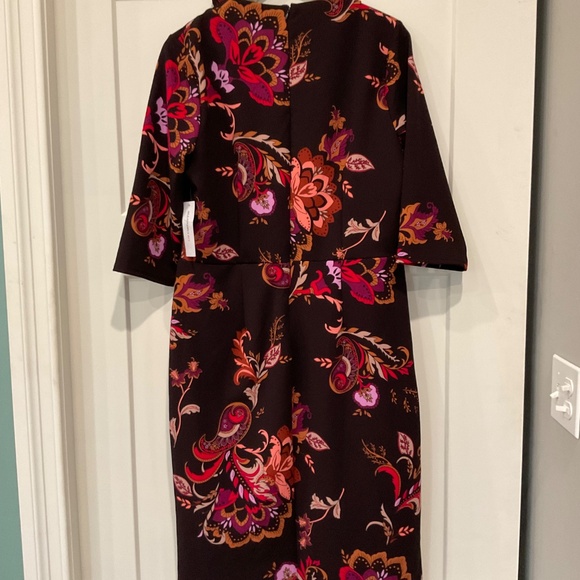 Retro Vintage Liz Claiborne 3/4 sleeved Midi Dress Paisley Neck Tie - Picture 3 of 9